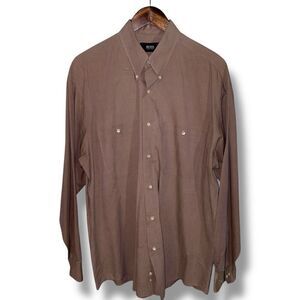 90s Hugo Boss Brown Glencheck Button Down Sport Shirt Size L